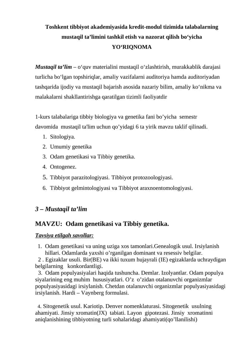 Odam genetikasi va tibbiy genetika 1