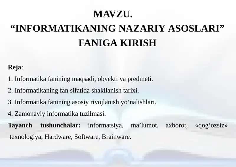 INFORMATIKANING NAZARIYASOSLARI 1