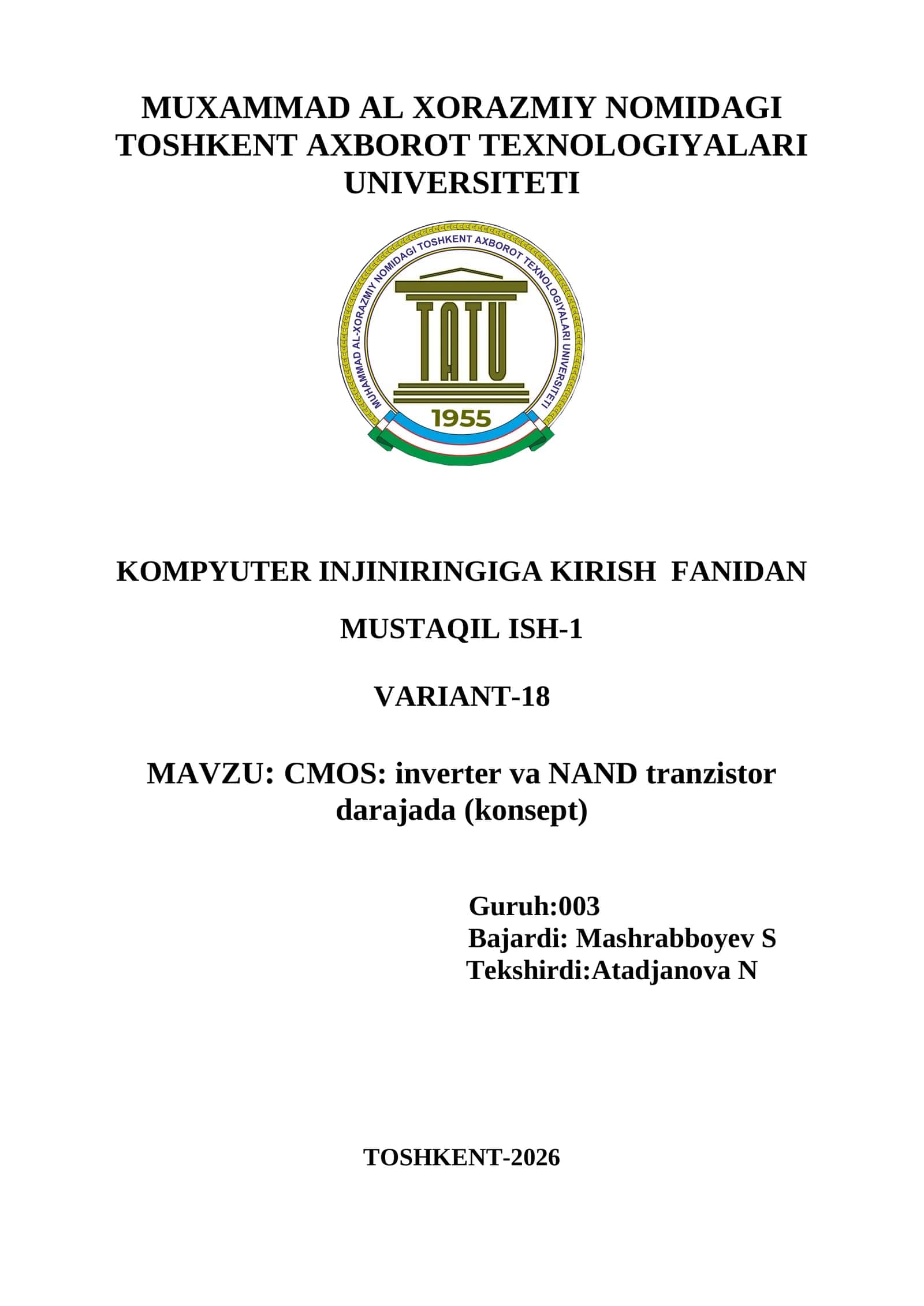 CMOS: inverter va NAND tranzistor darajada (konsept) 1