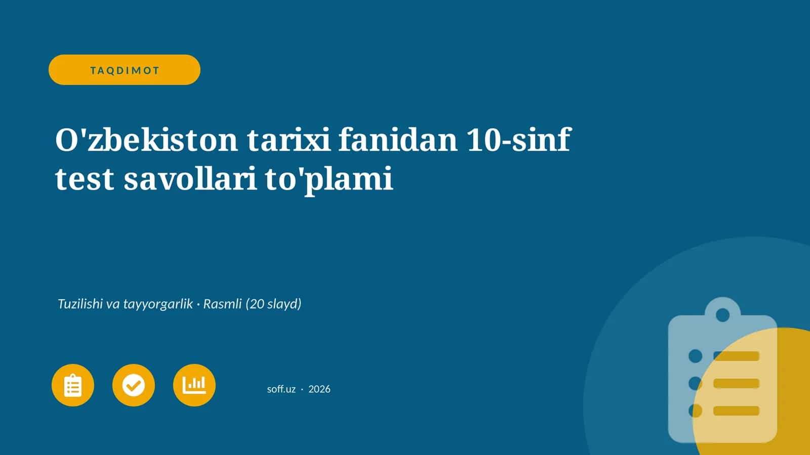 O'zbekiston tarixi fanidan 10-sinf test savollari 1