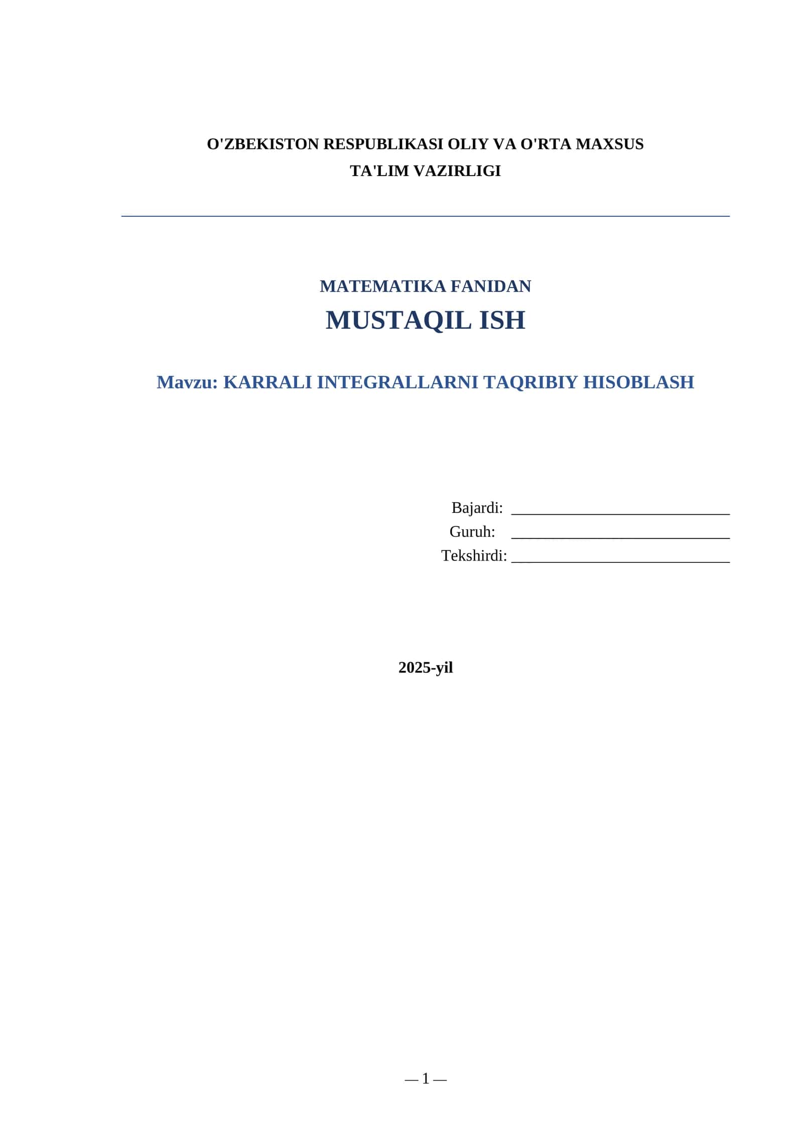 Karrali integrallarni taqribiy hisoblash 1