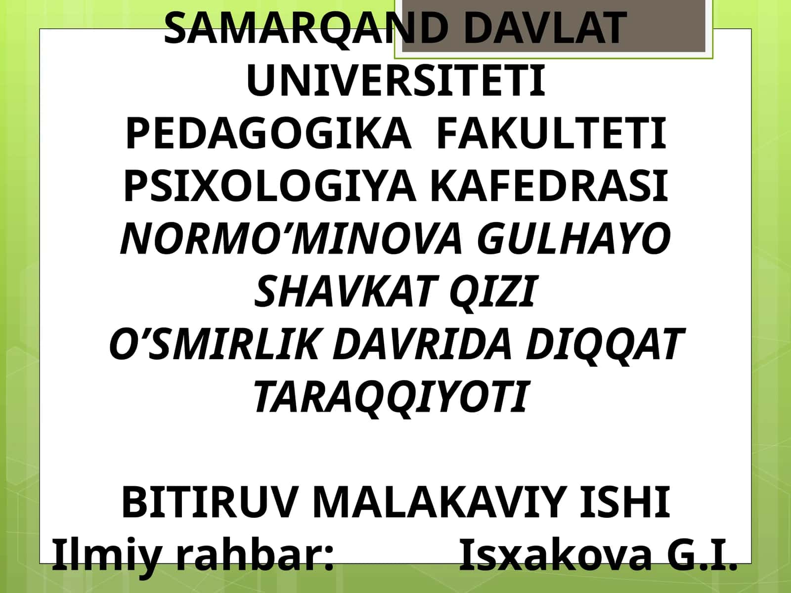 O’SMIRLIK DAVRIDA DIQQAT TARAQQIYOTI 1