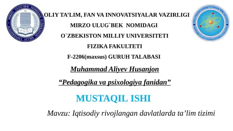 Iqtisodiy Rivojlangan Davlatlarda Ta'lim Tizimi 1