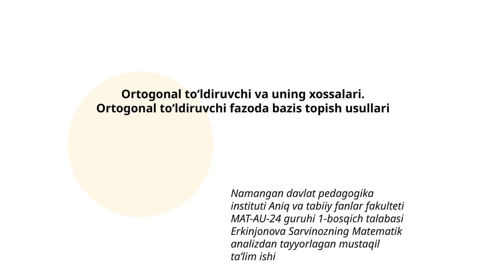 Ortogonal toʻldiruvchi va uning xossalari 1