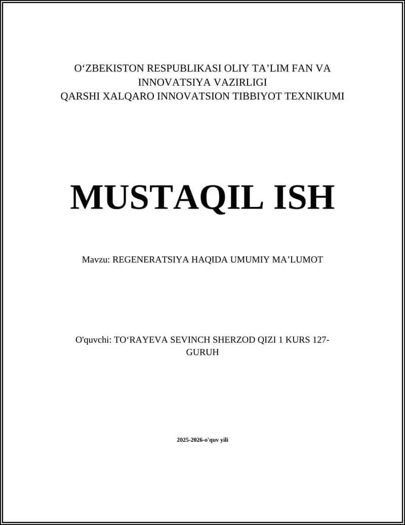 REGENERATSIYA HAQIDA UMUMIY MAʼLUMOT 1