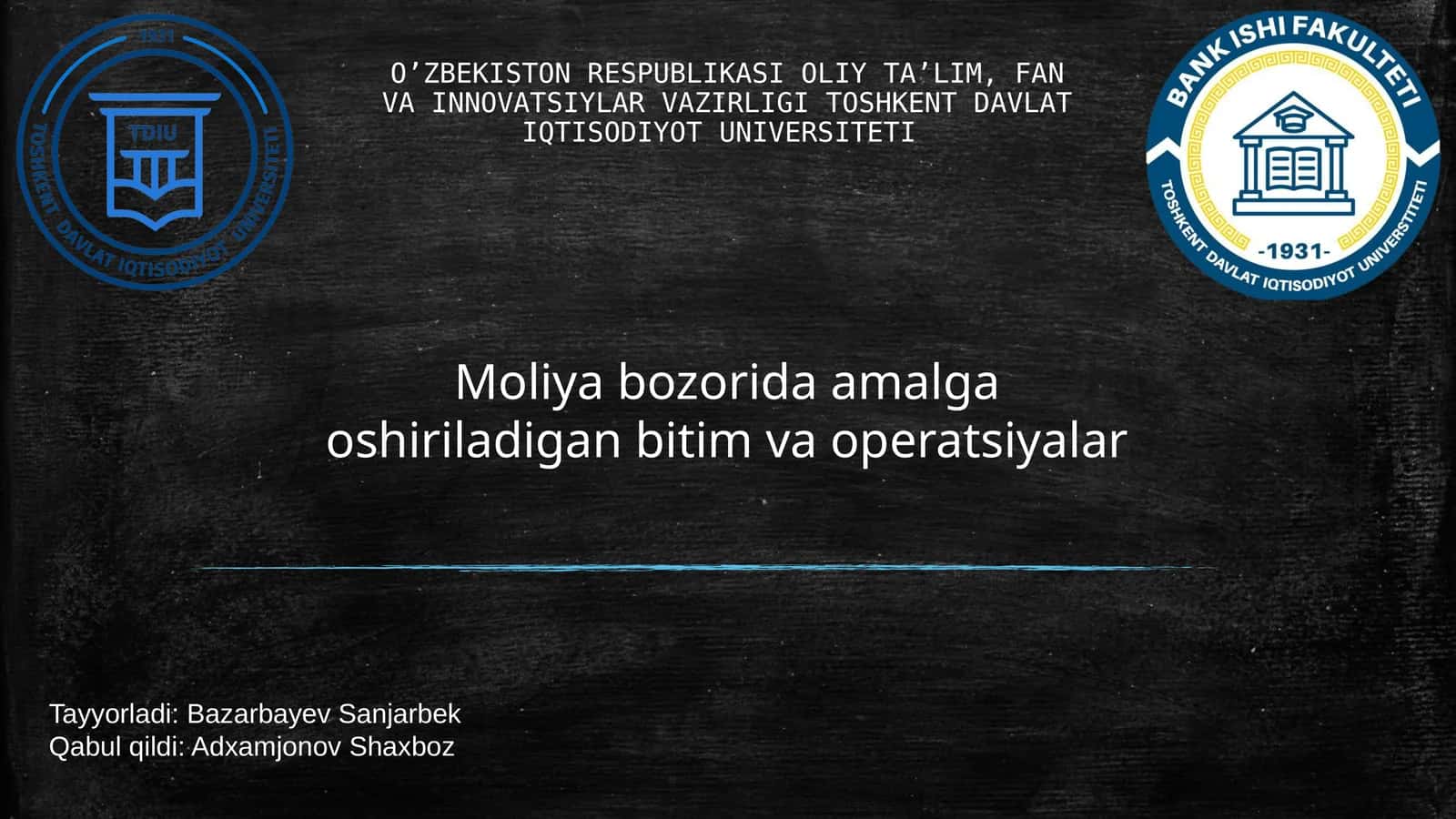 Moliya bozorida amalga oshiriladigan bitim va operatsiyalar 1