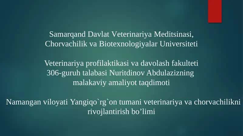 Samarqand Davlat Veterinariya Meditsinasi 1