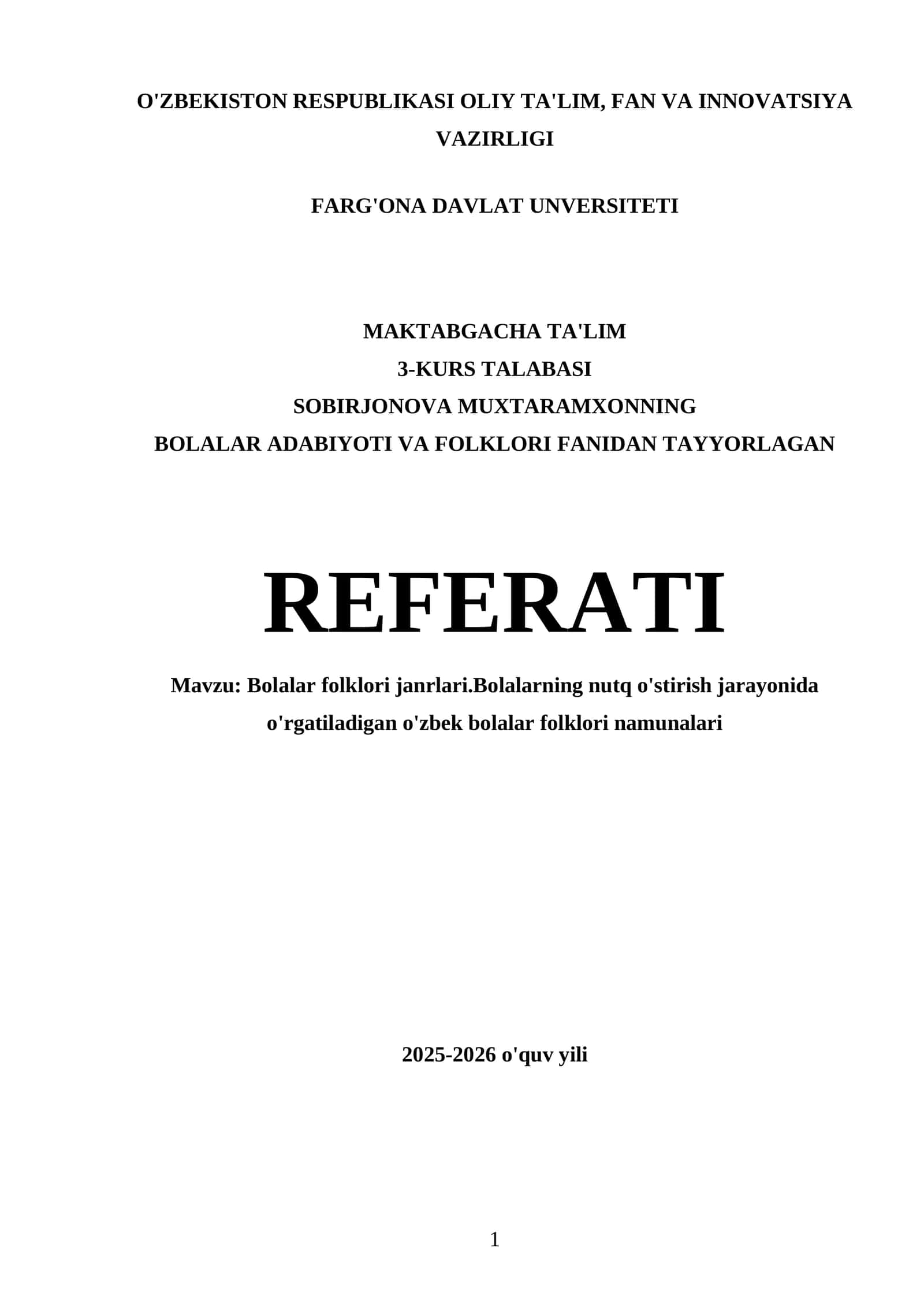 Bolalar folklori janrlari (Referat) 1
