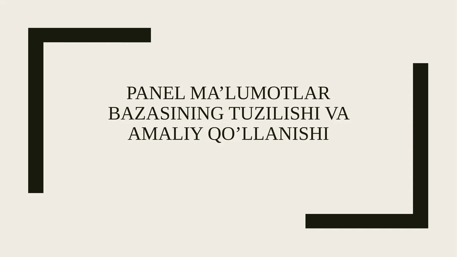 Panel ma’lumotlar bazasining tuzilishi va amaliy qo’llanishi 1