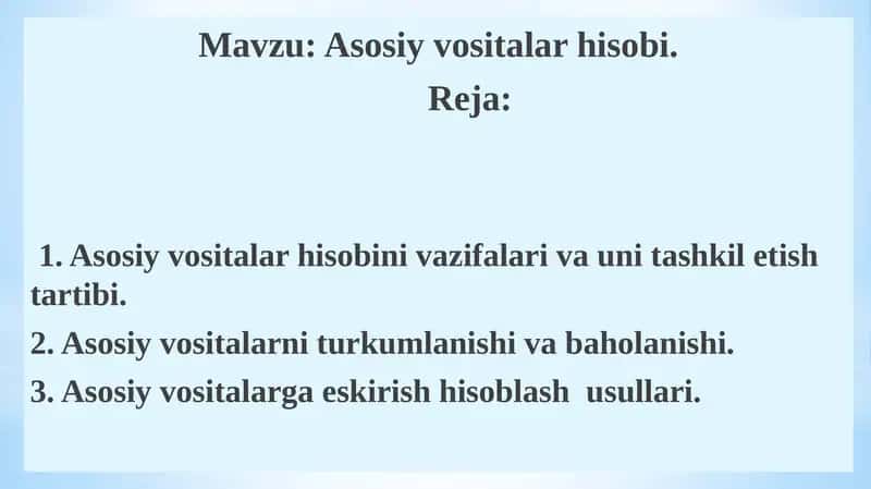 Asosiyvositalarhisobi 1