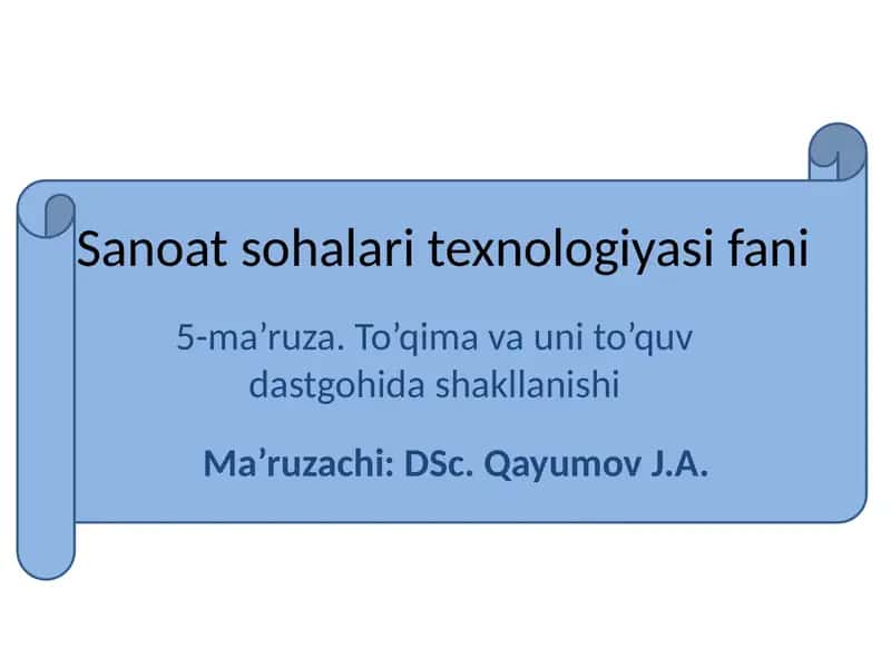 Sanoatsohalaritexnologiyasifani 5-ma’ruza 1