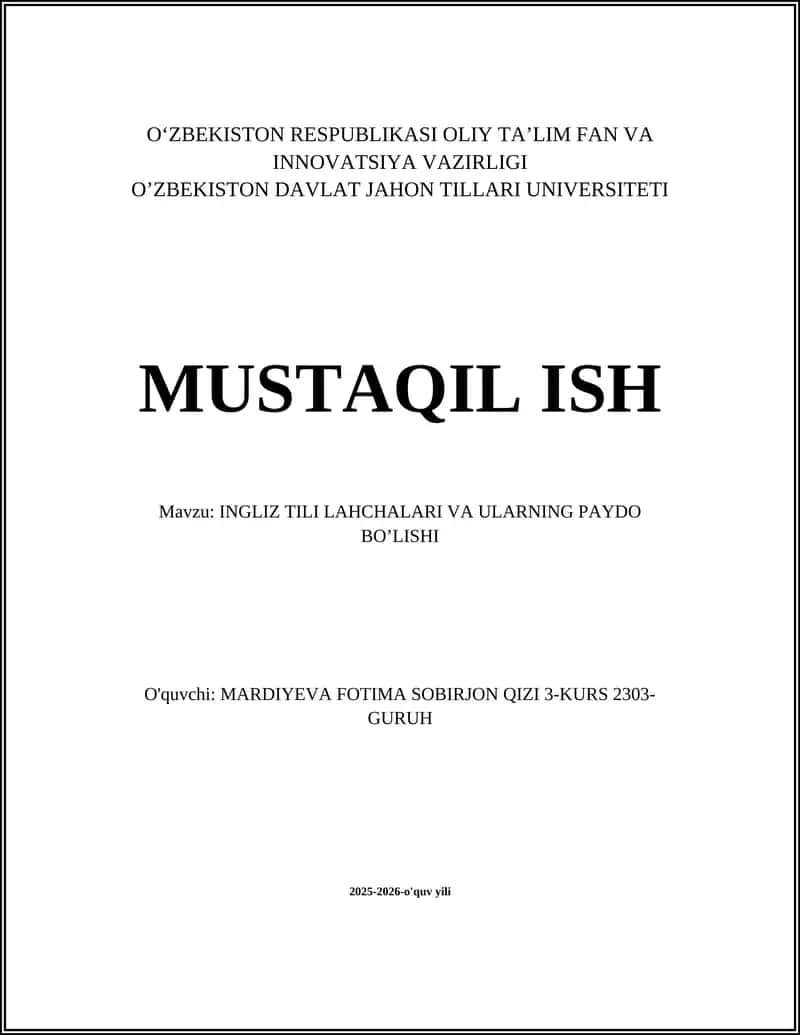 INGLIZ TILI LAHCHALARI VA ULARNING PAYDO BO’LISHI 1