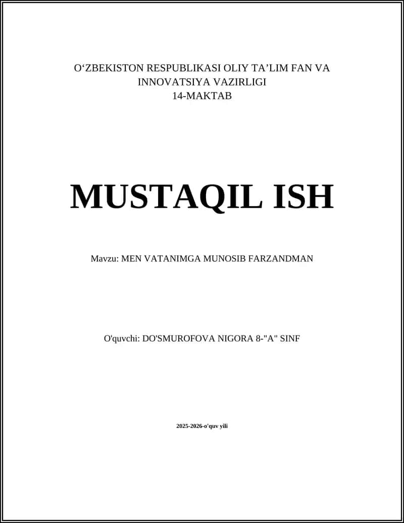 MEN VATANIMGA MUNOSIB FARZANDMAN 1