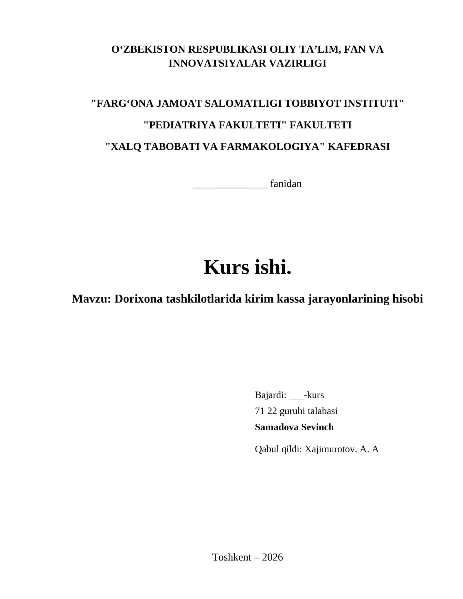 Dorixona tashkilotlarida kirim kassa jarayonlarining hisobi 1