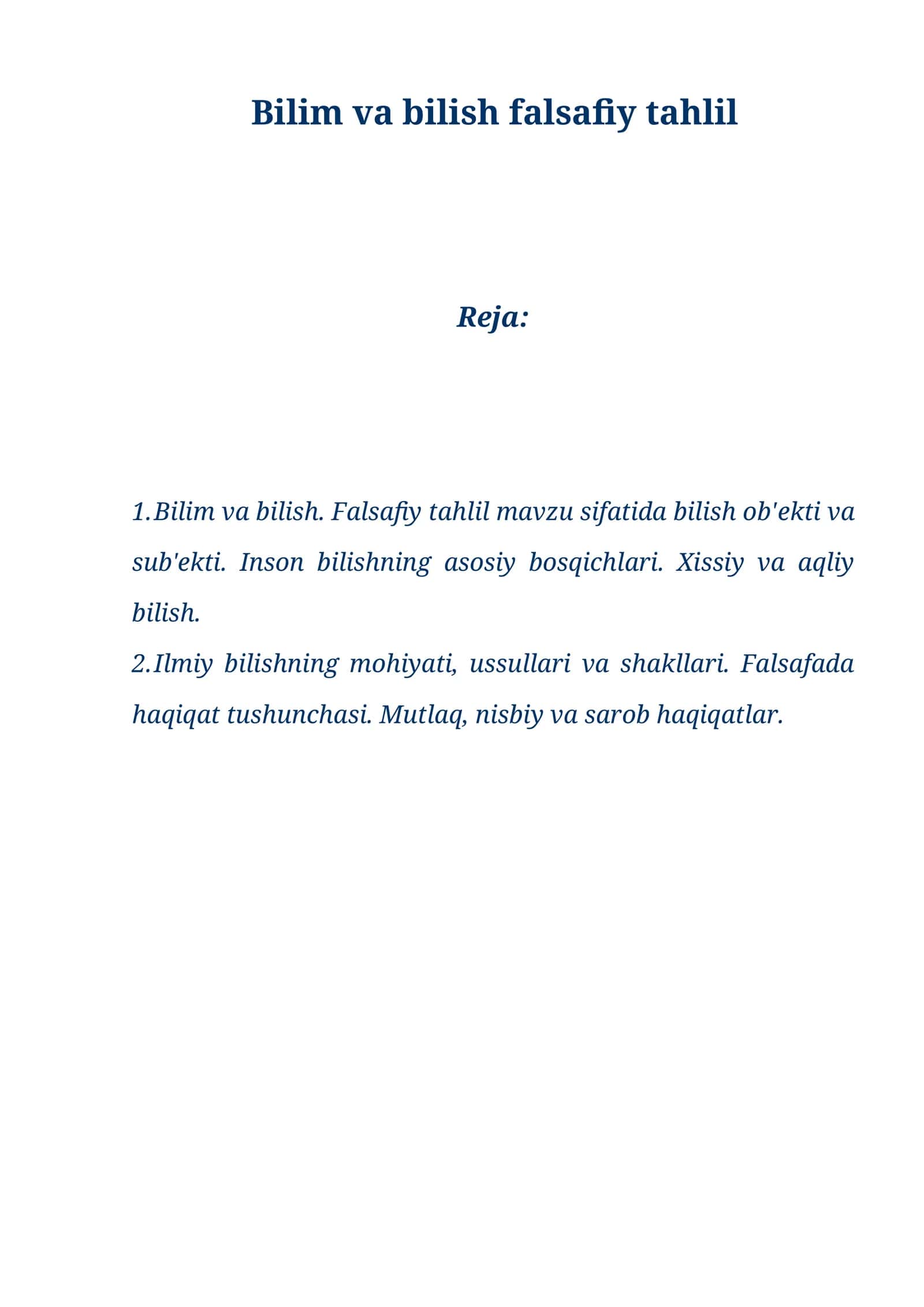 Bilim va bilish falsafiy tahlil 1
