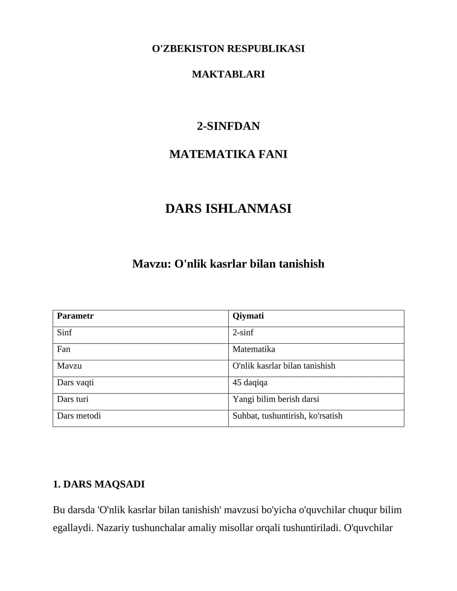 O'nlik kasrlar bilan tanishish 1