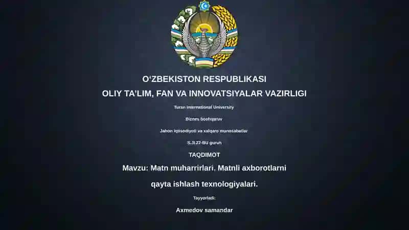 Matn muharrirlari. Matnli axborotlarni qayta ishlash texnologiyalari