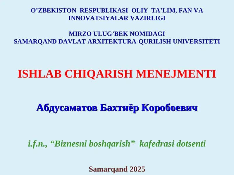 Ishlab chiqarish menejmenti 1