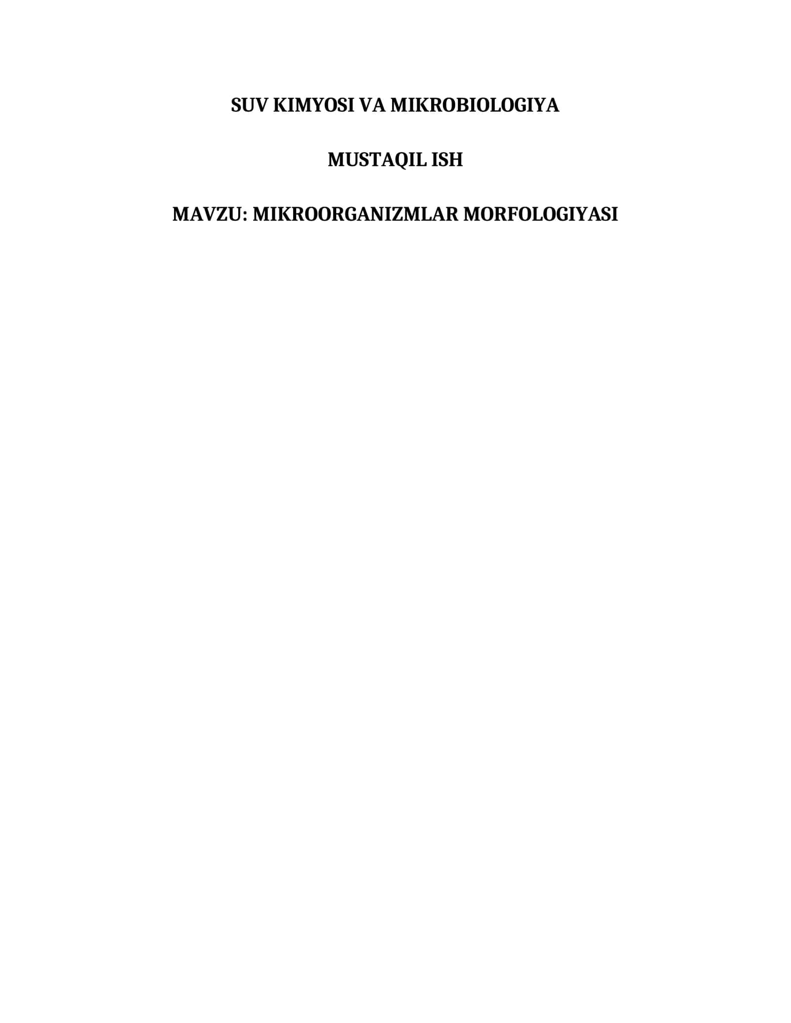 SUV KIMYOSI VA MIKROBIOLOGIYA 1