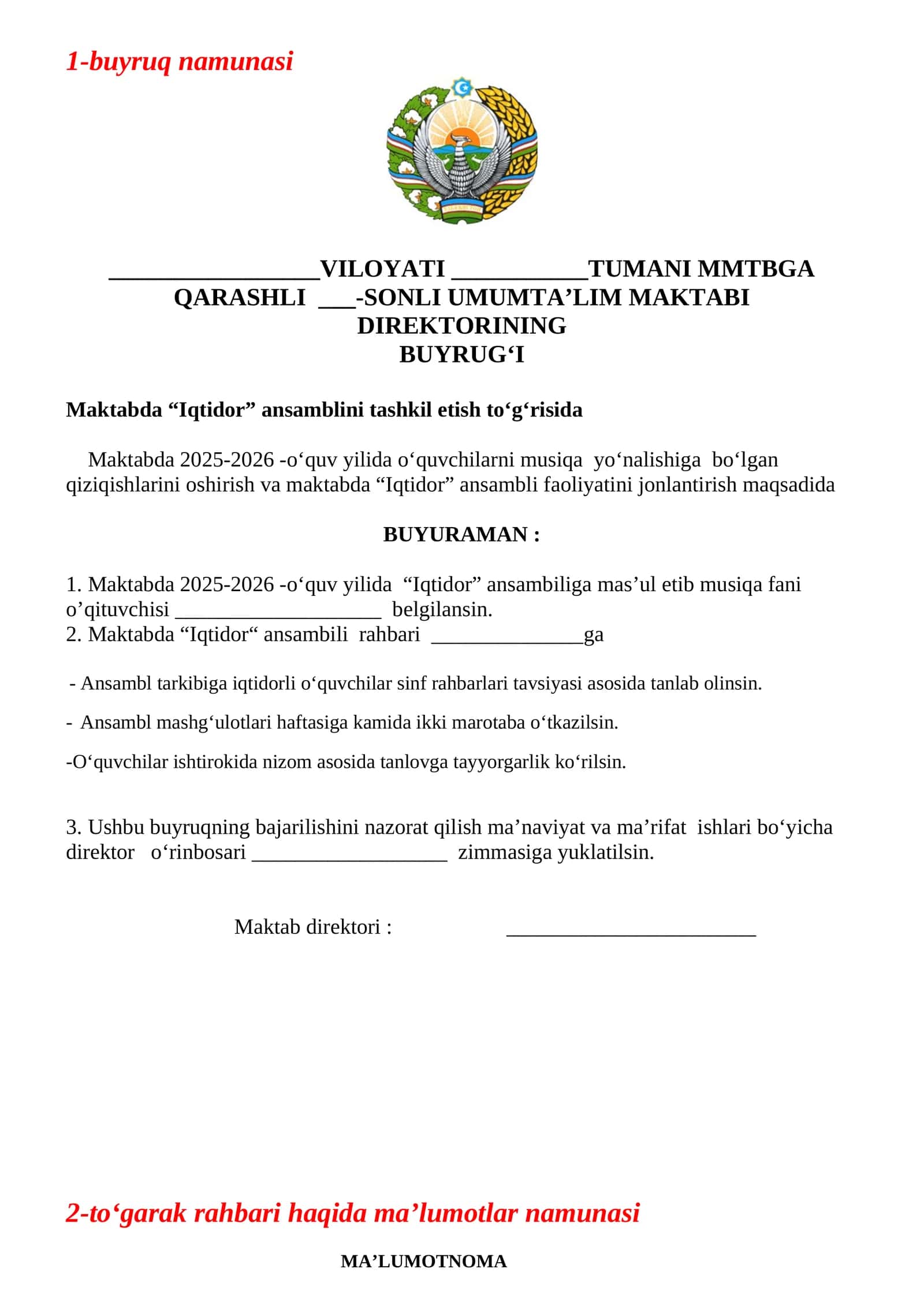 Buyruq namunasi 1