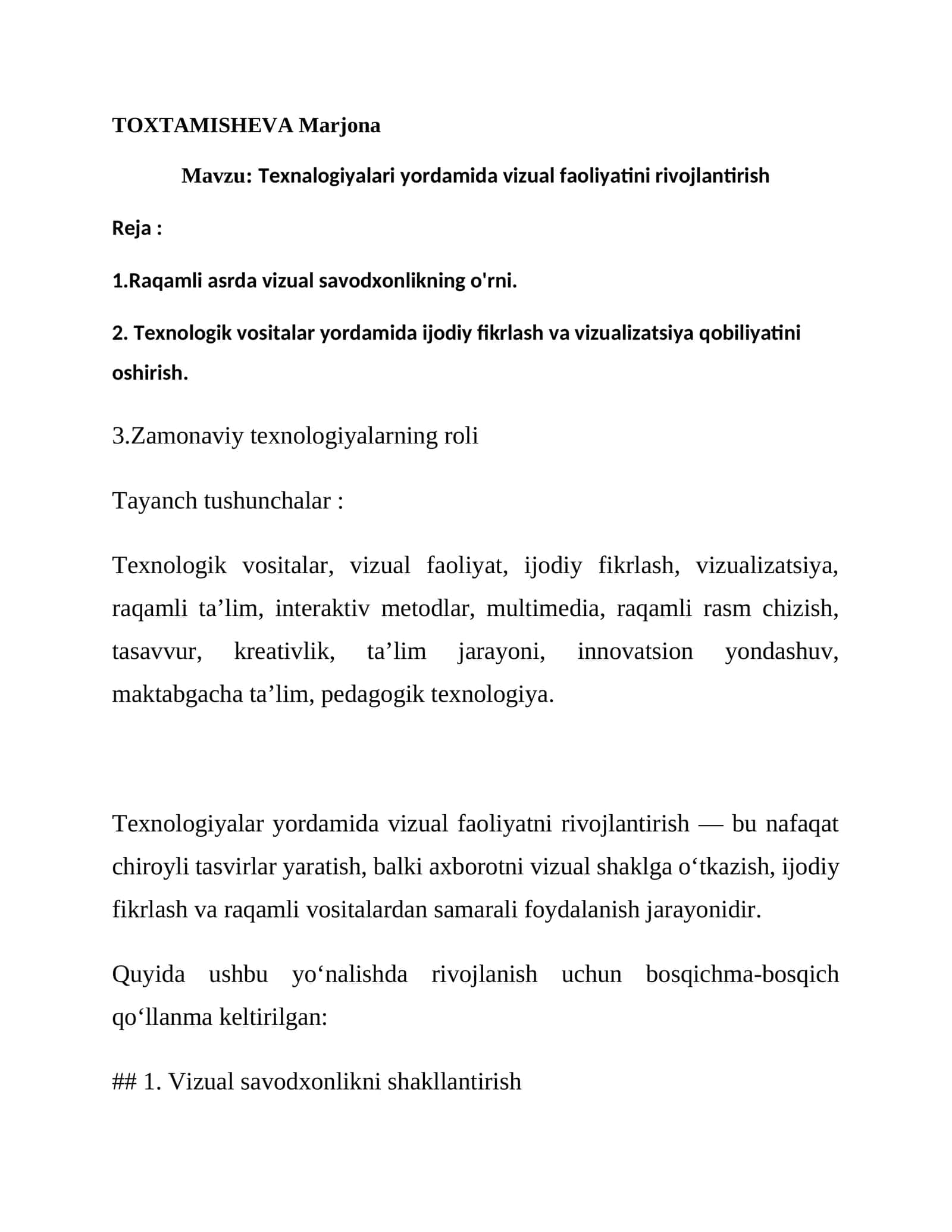 Texnalogiyalari yordamida vizual faoliyatini rivojlantirish 1