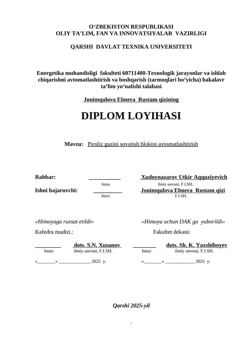 Piroliz gazini sovutish blokini avtomatlashtirish 1