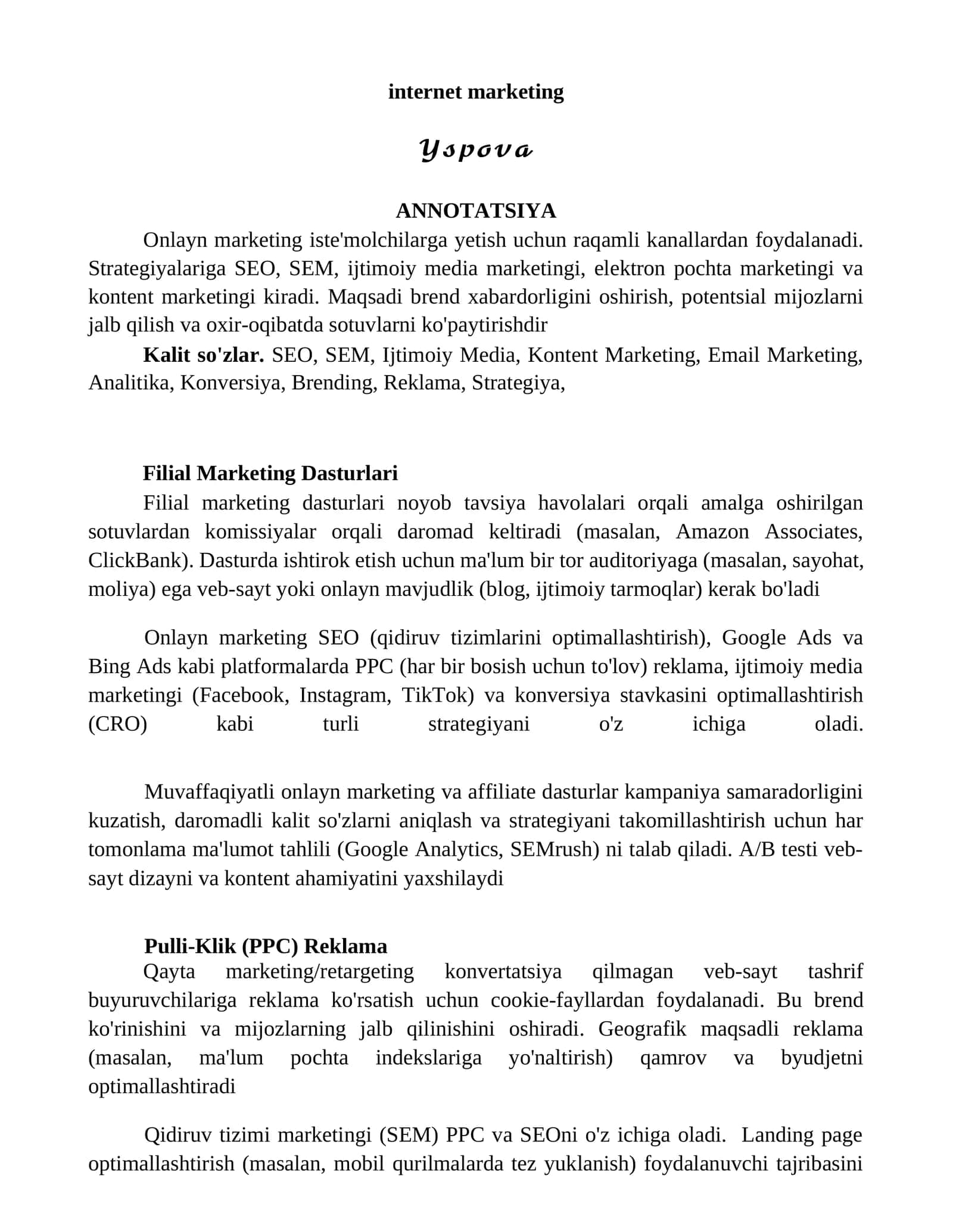 Filial Marketing Dasturlari 1