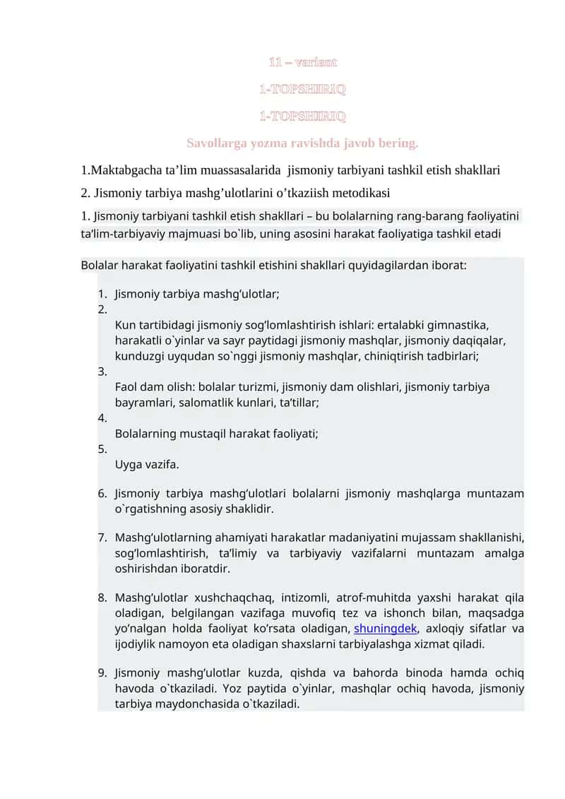 Jismoniy Tarbiya Mashg'ulotlari 1