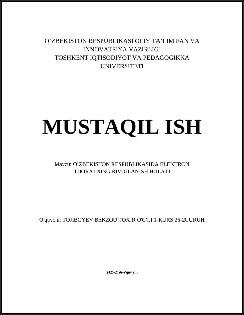 O'ZBEKISTON RESPUBLIKASIDA ELEKTRON TIJORATNING RIVOJLANISH HOLATI 1