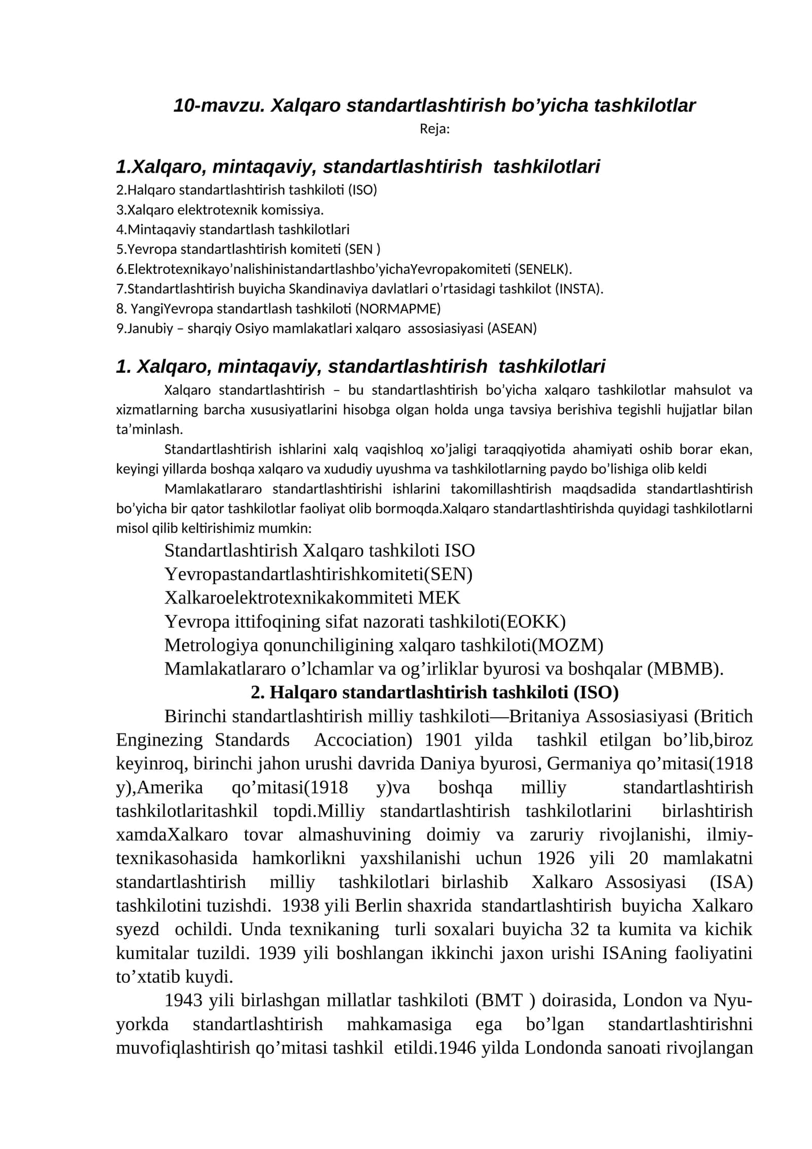 Xalqaro standartlashtirish bo’yicha tashkilotlar 1