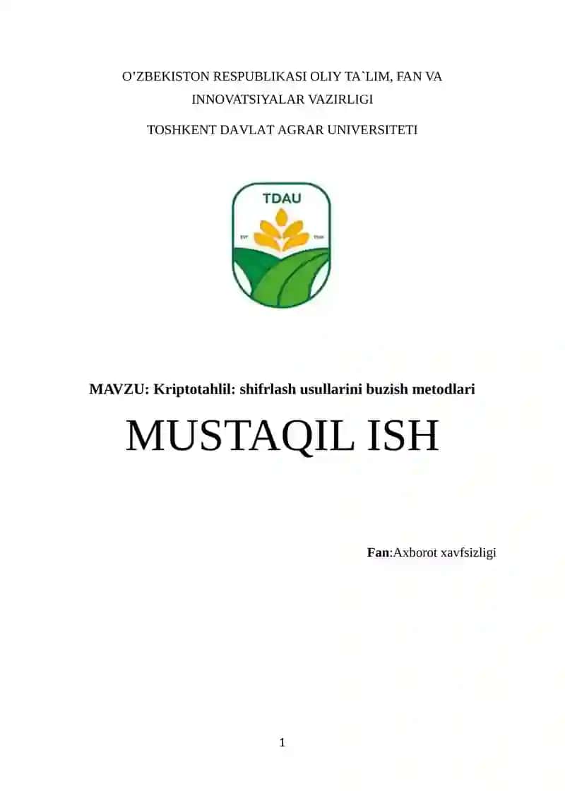 Kriptotahlil shifrlash usullarini buzish metodlari