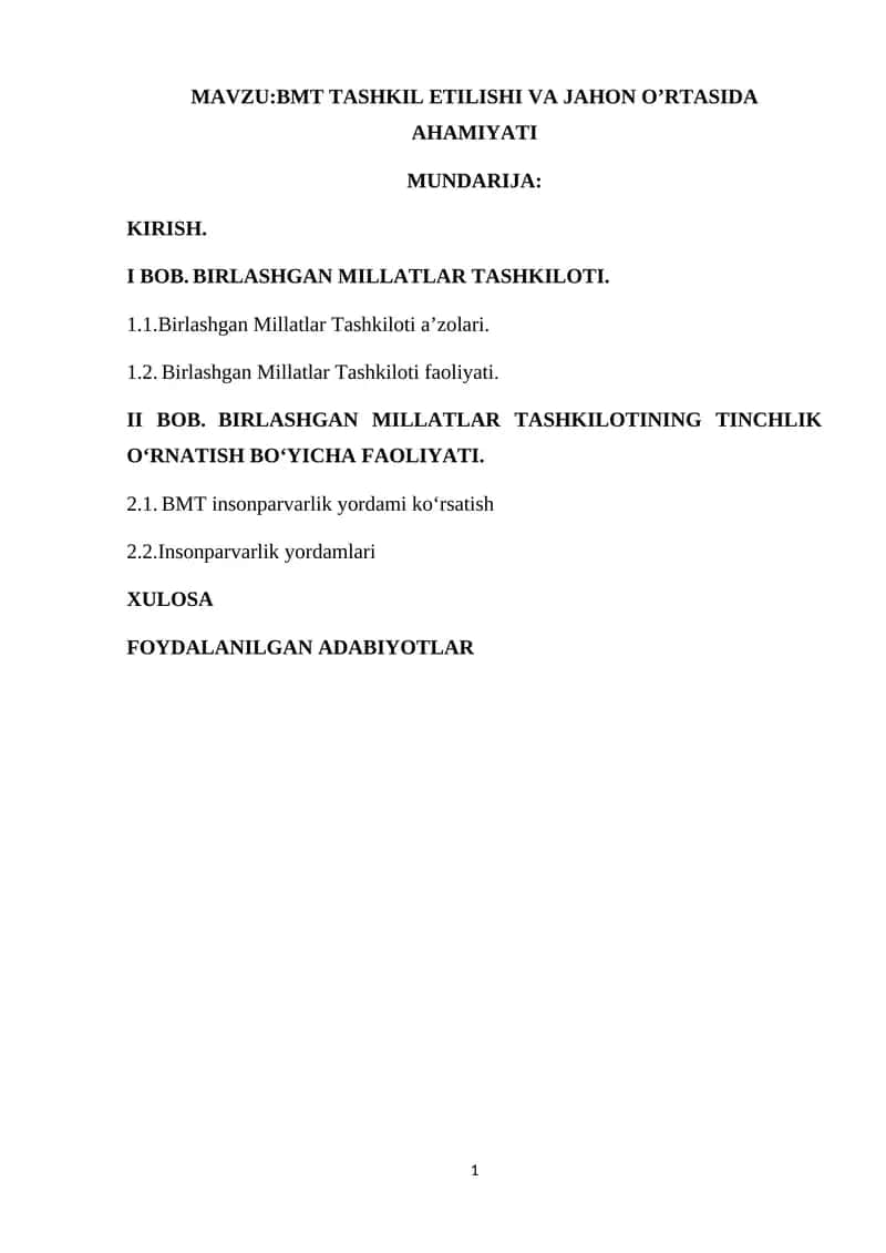 BMT TASHKIL ETILISHI VA JAHON O’RTASIDA AHAMIYATI 1