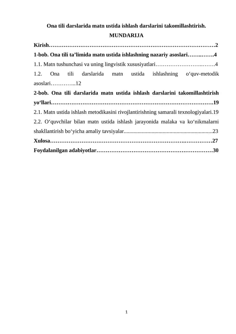 Ona tili darslarida matn ustida ishlash darslarini takomillashtirish 1
