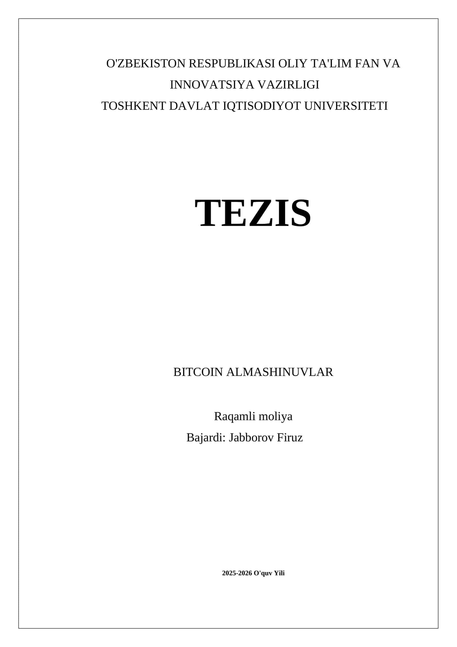 Bitcoin Almashinuvlar Tezisi 1