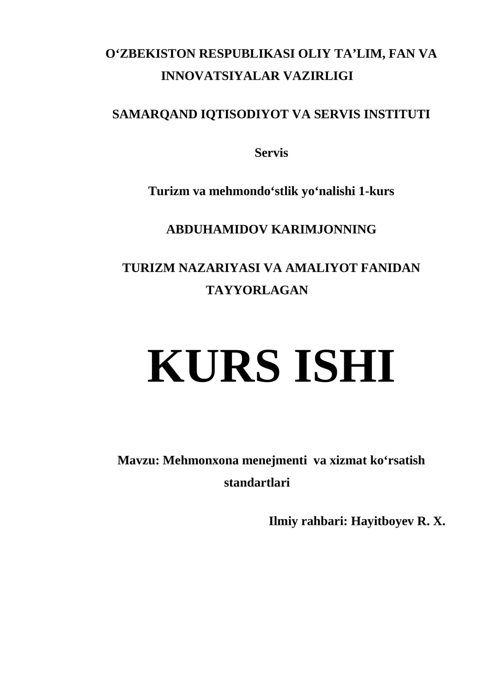 MEHMONXONA MENEJMENTI VA XIZMAT KOʻRSATISH STANDARTLARI 1