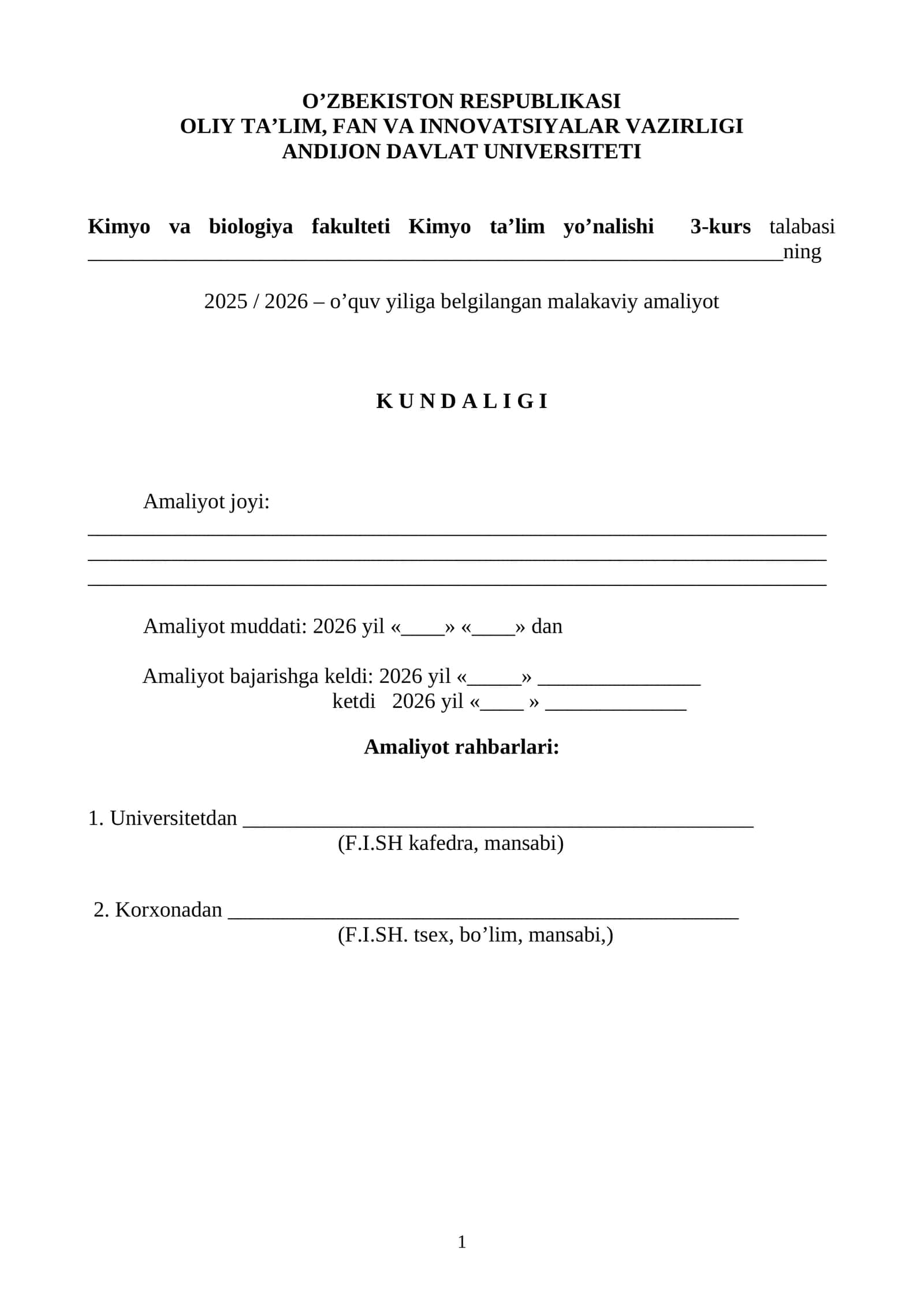 MALAKAVIY AMALIYOT KUNDALIGI 1