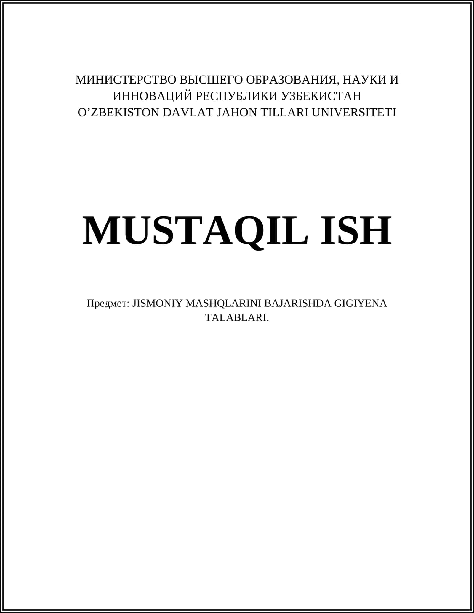 JISMONIY MASHQLARINI BAJARISHDA GIGIYENA TALABLARI 1