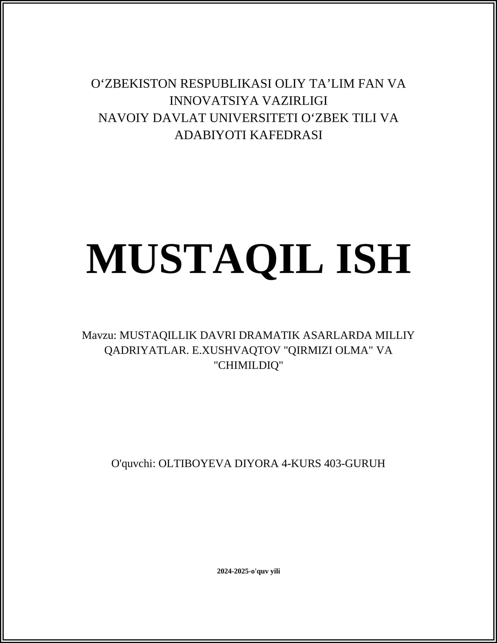 MUSTAQILLIK DAVRI DRAMATIK ASARLARDA MILLIY QADRIYATLAR 1