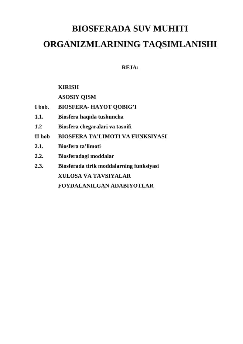 Biosferada suv muhiti organizmlarining taqsimlanishi 1