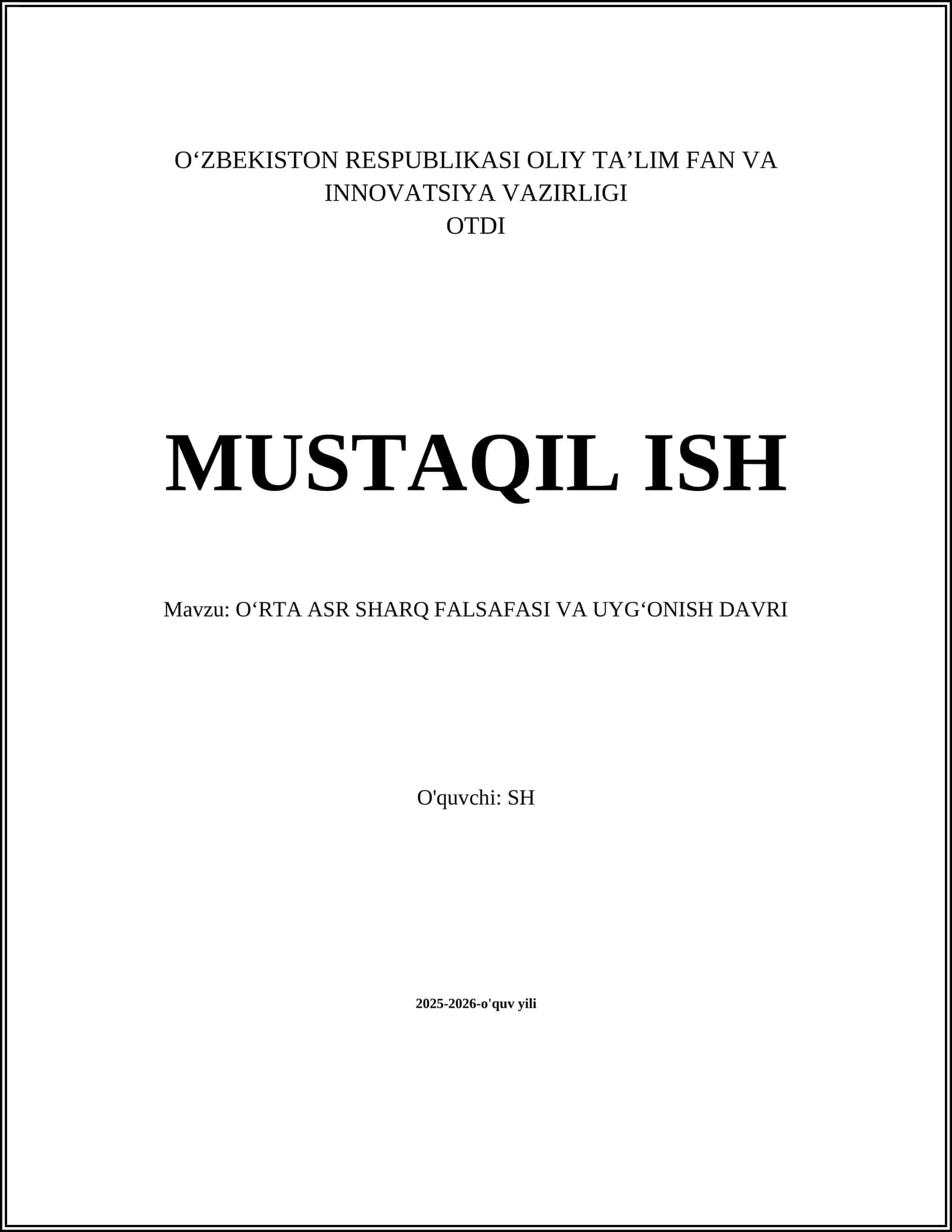 Oʻrta asr Sharq falsafasi va uygʻonish davri 1