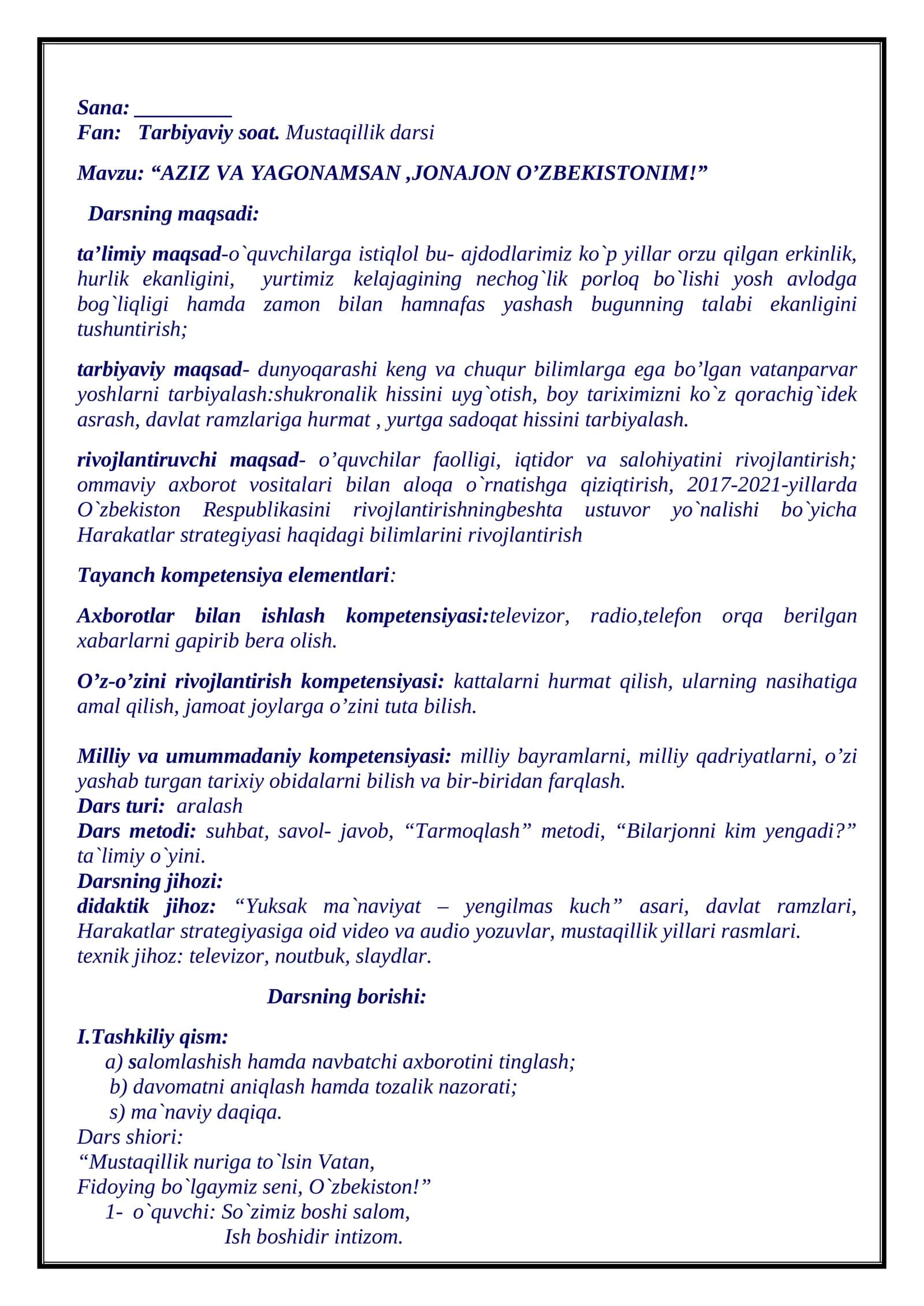 “AZIZ VA YAGONAMSAN, JONAJON O’ZBEKISTONIM!” 1