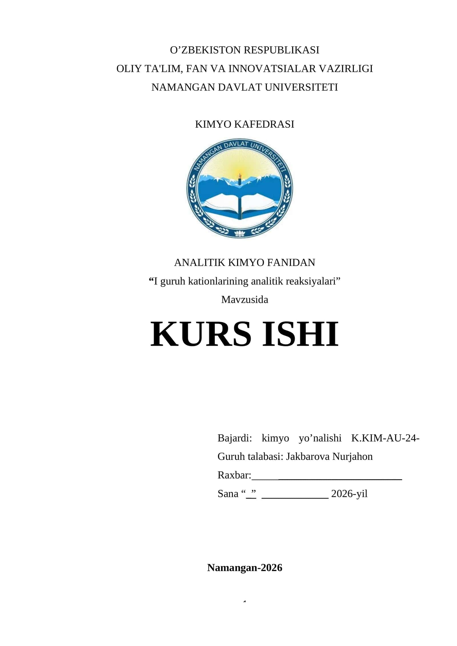 I guruh kationlarining analitik reaksiyalari 1