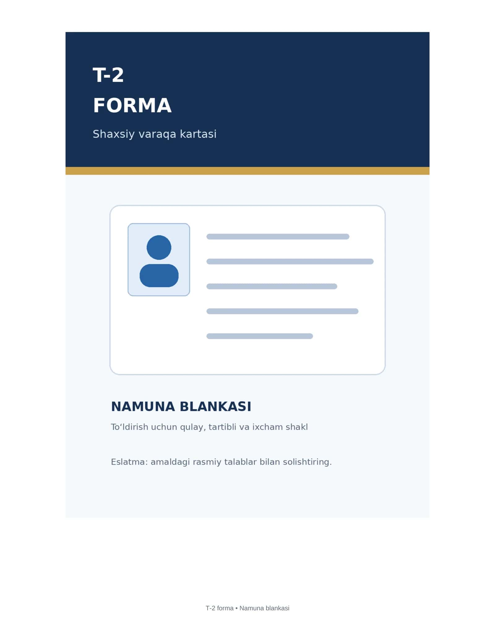 T-2 FORMA — SHAXSIY VARAQA KARTASI 1