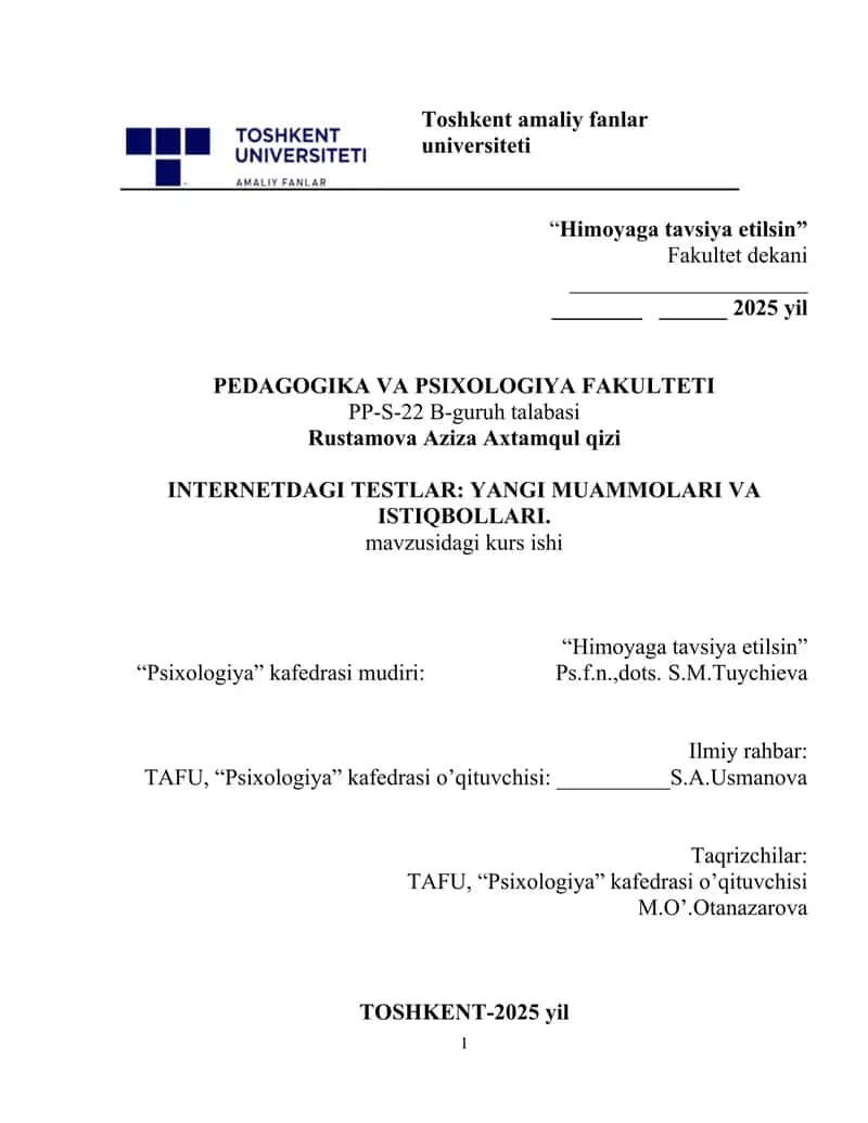 INTERNETDAGI TESTLAR: YANGI MUAMMOLARI VA ISTIQBOLLARI 1