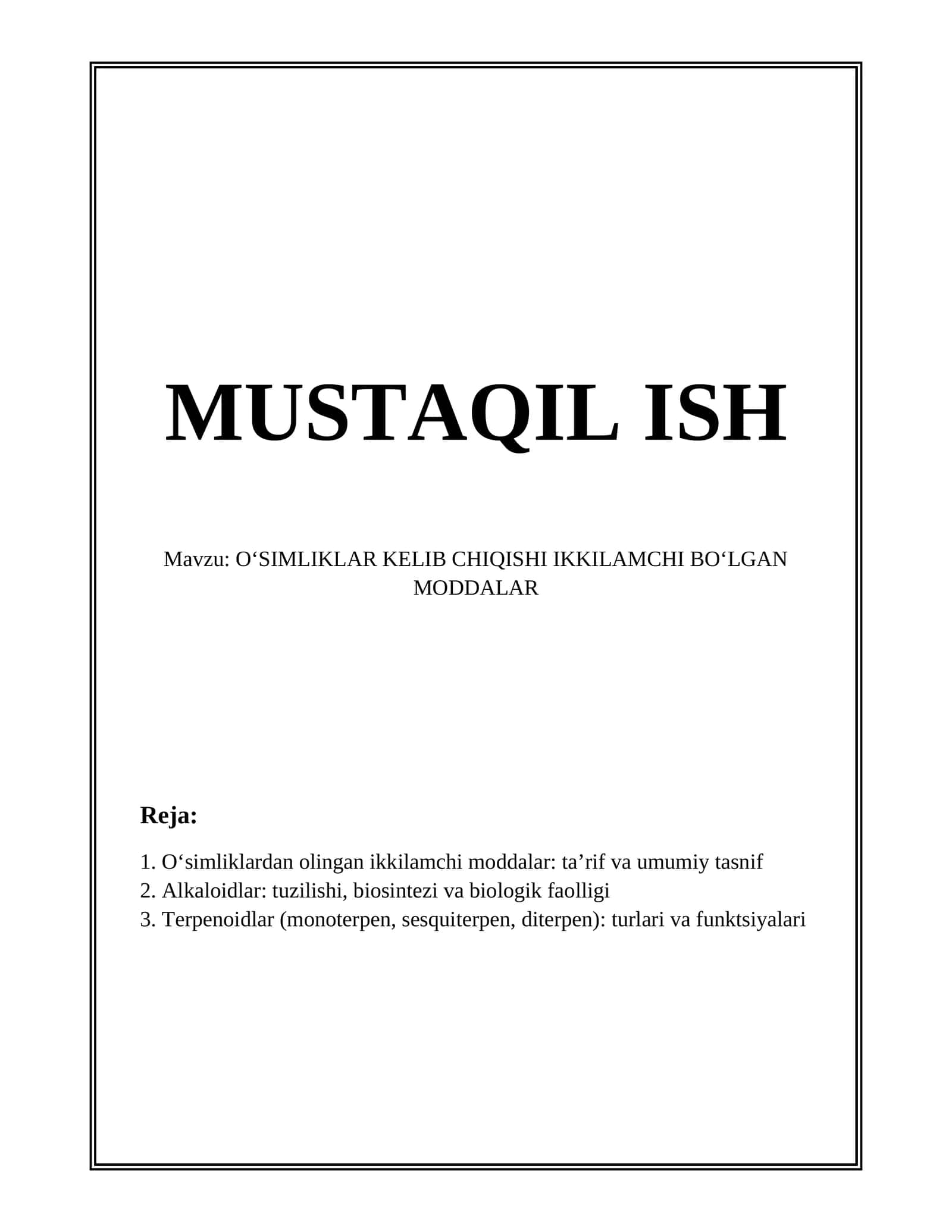Oʻsimliklardan Olingan Ikkilamchi Moddalar 1