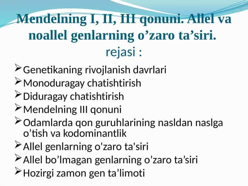 Mendelning I, II, III Qonuni 1