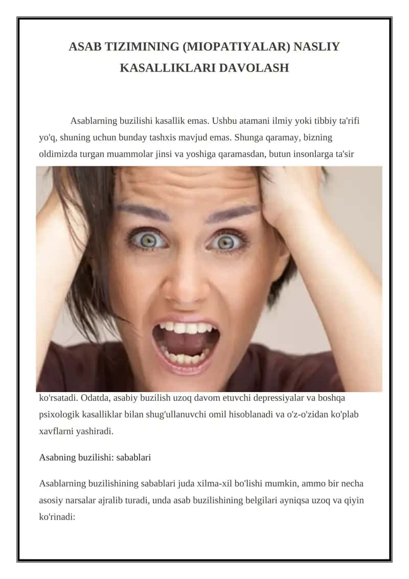 ASAB TIZIMINING (MIOPATIYALAR) NASLIY KASALLIKLARI DAVOLASH 1