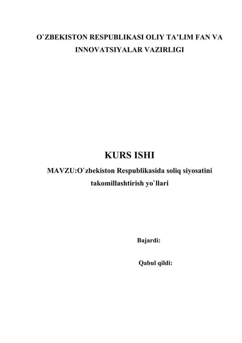 O’zbekiston Respublikasida soliq siyosatini takomillashtirish y’llari 1