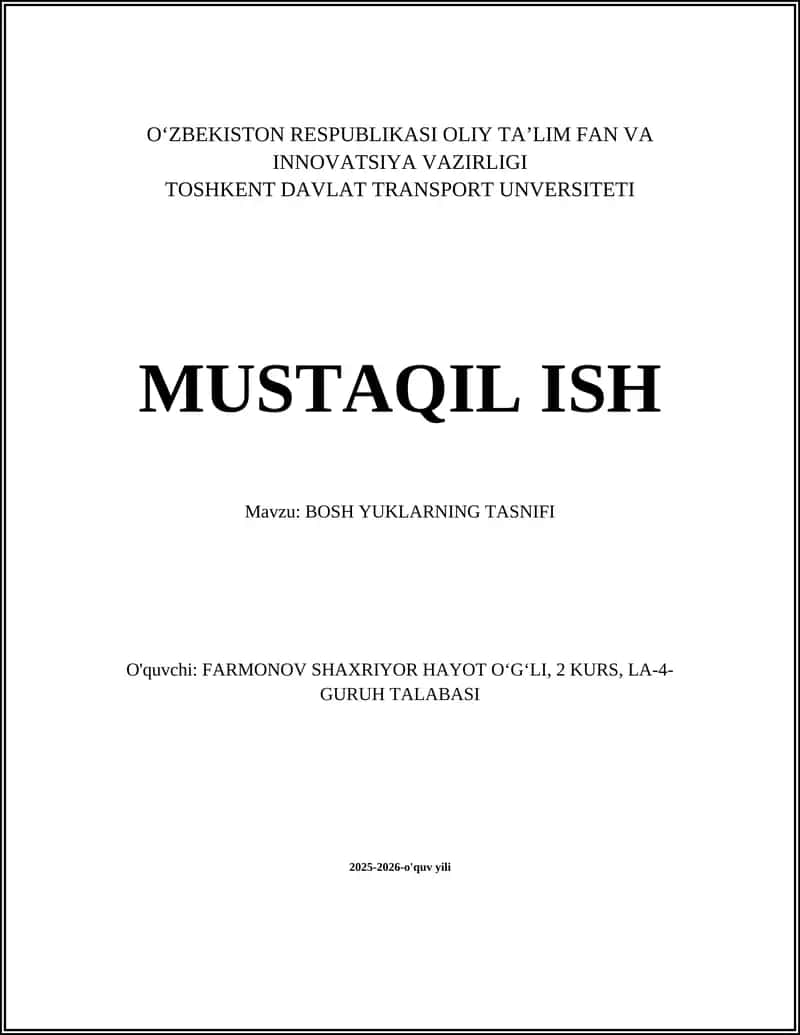 Bosh yuklarning tasnifi 1