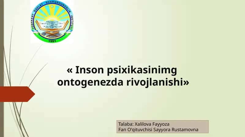 Inson psixikasining ontogenez darivojlanishi 1